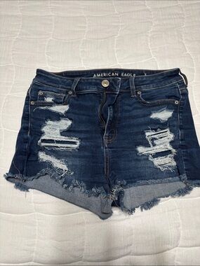 American Eagle Outfitters Dark Blue Distressed Denim Cutoff Shorts